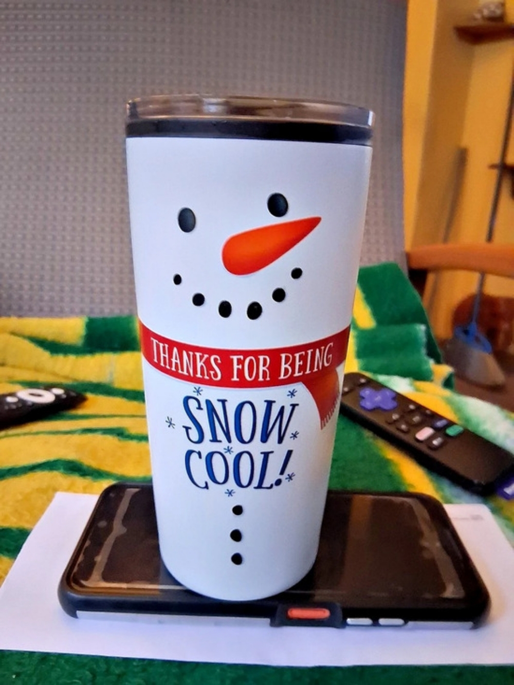 Snowman Holiday Tumbler in White & Red 7 1/4 Tall Metal Plastic